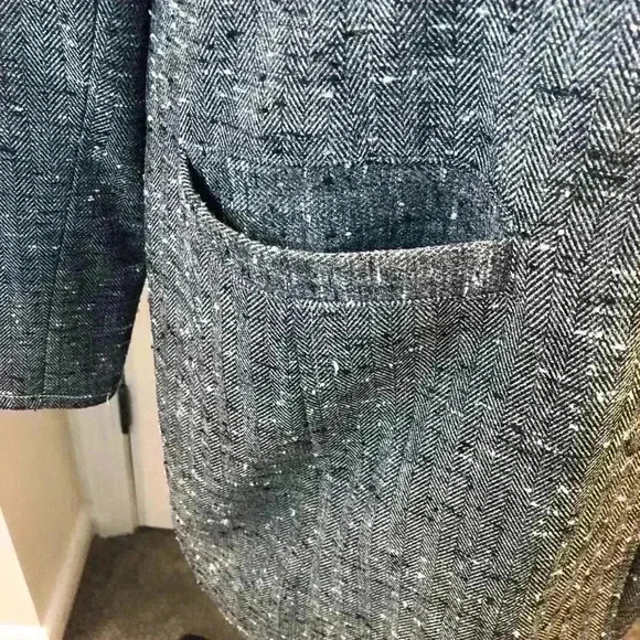 Coldwater Creek Sz 14 Gray White Tweed Long Blazer Jacket Pockets Notched L/S - Picture 4 of 7